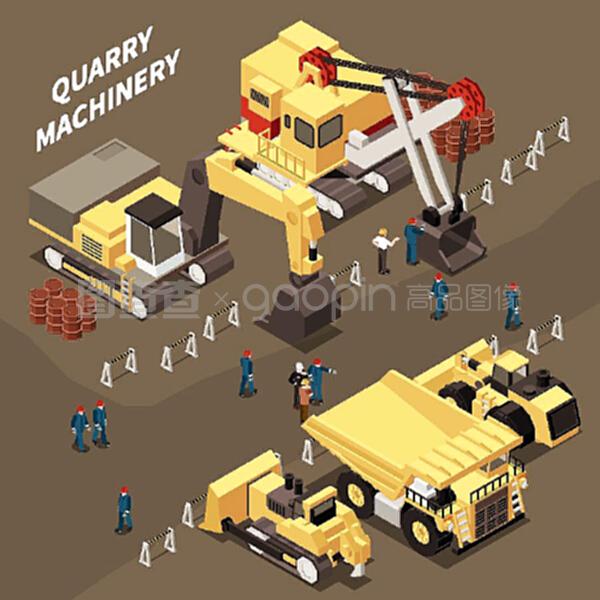 采礦機(jī)械設(shè)備和礦工三維等距矢量圖示在辦公用品中的應(yīng)用